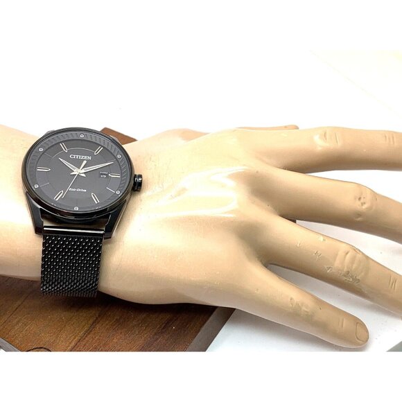 Citizen Men's Watch BM6988-57E Eco-Drive Black Dial Solar Mesh Stainless Steel - Picture 4 of 13